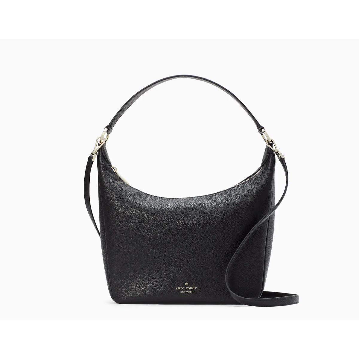 Kate Spade Leila Shoulder Bag Black Leather Purse Medium Single Compart - Handle/Strap: Black, Hardware: Light Gold, Exterior: Black