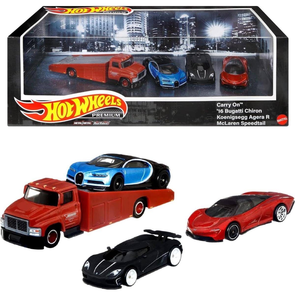Hot Wheels Premium Collect Display Sets with 3 Cars 1 Team Transport Vehicle