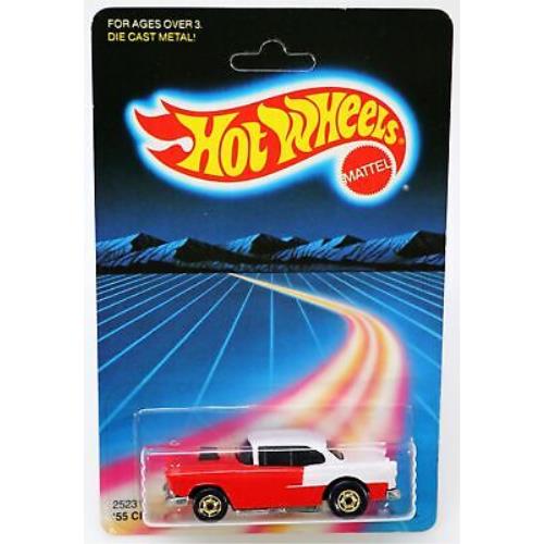 Vintage Hot Wheels `55 Chevy 2523 Never Removed From Pack 1986 White/red 1:64