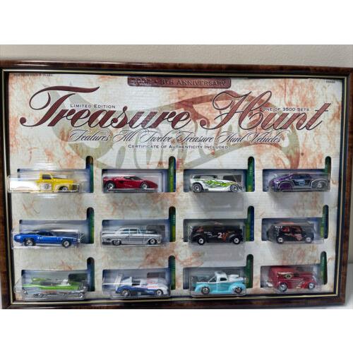 2002 Hot Wheels Limited Edition Treasure Hunt Framed 12 Car Set 1/64
