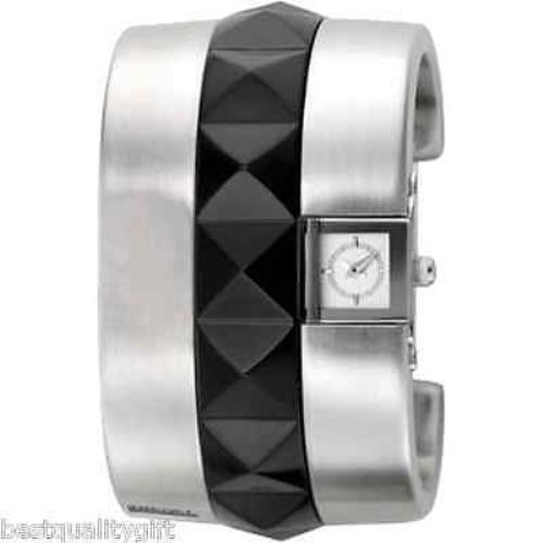 New-diesel Silver Tone Black Bangle Cuff Bracelet Lady`s WATCH-DZ5164-MSRP$170