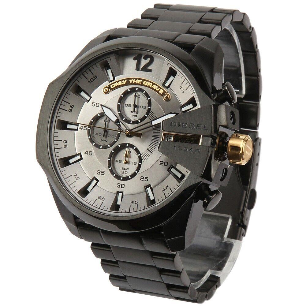 Diesel Mega Chief Men`s Black Grey Stainless Chronograph Watch DZ4479 - Dial: Gray, Band: Black, Bezel: Black