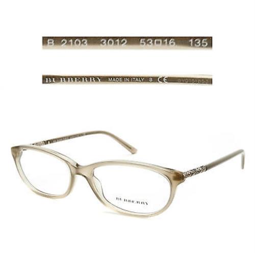 Burberry B 2103 3012 Transparent Light Brown 53/16/135 Eyeglasses Italy