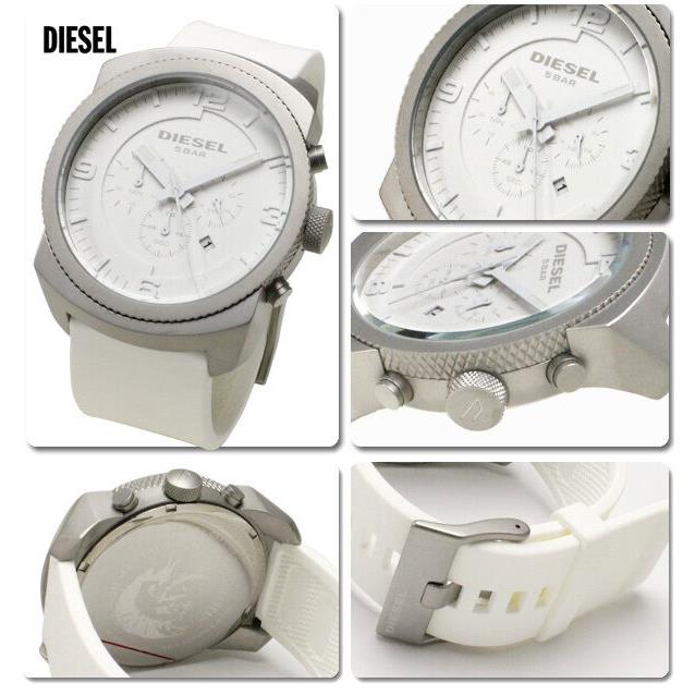 Diesel Silver Tone White Silicone Band Chronograph Watch DZ1450 - Dial: White, Band: White