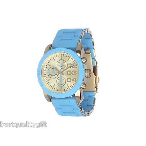 New-diesel Turquoise Blue Silicone Wrapped Gold S/steel+chrono WATCH-DZ5360