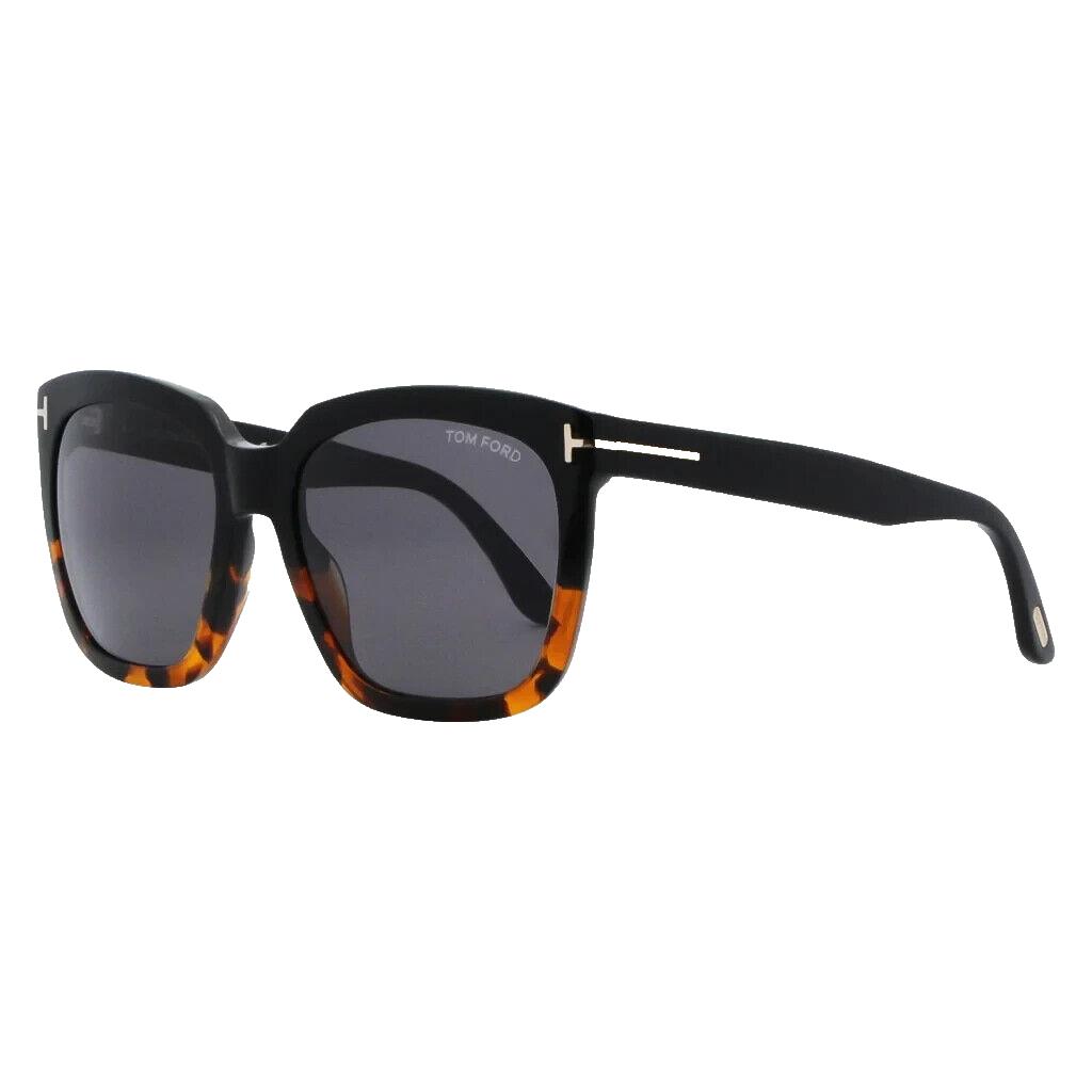 Tom Ford Amarra FT TF502 05A Square Shiny Black Havana/smoke Sunglasses