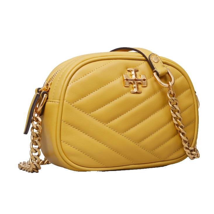 Tory Burch Kira Chevron Small Leather Camera Crossbody Bag-golden