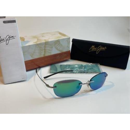 Maui Jim Aki Aki Polarized Sunglasses GM333-17 Silver/green Mirror Rimless Sport