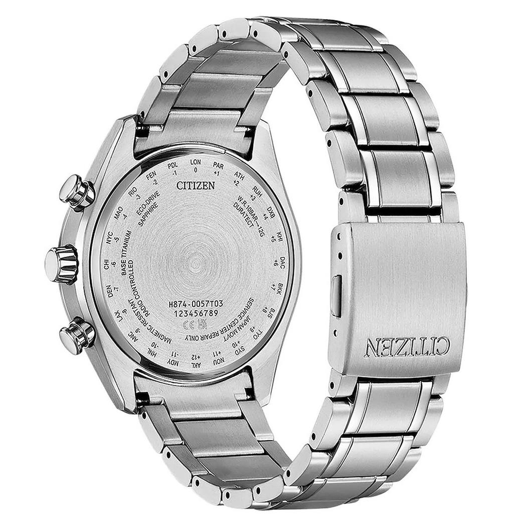 Citizen Titanium Sapphire Moonphase Radio Controlled BY1010-81L Blue Dial Watch - Dial: Blue, Band: Silver, Bezel: Silver