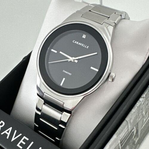 Bulova watch Caravelle - Dial: Black, Band: Silver, Bezel: Silver