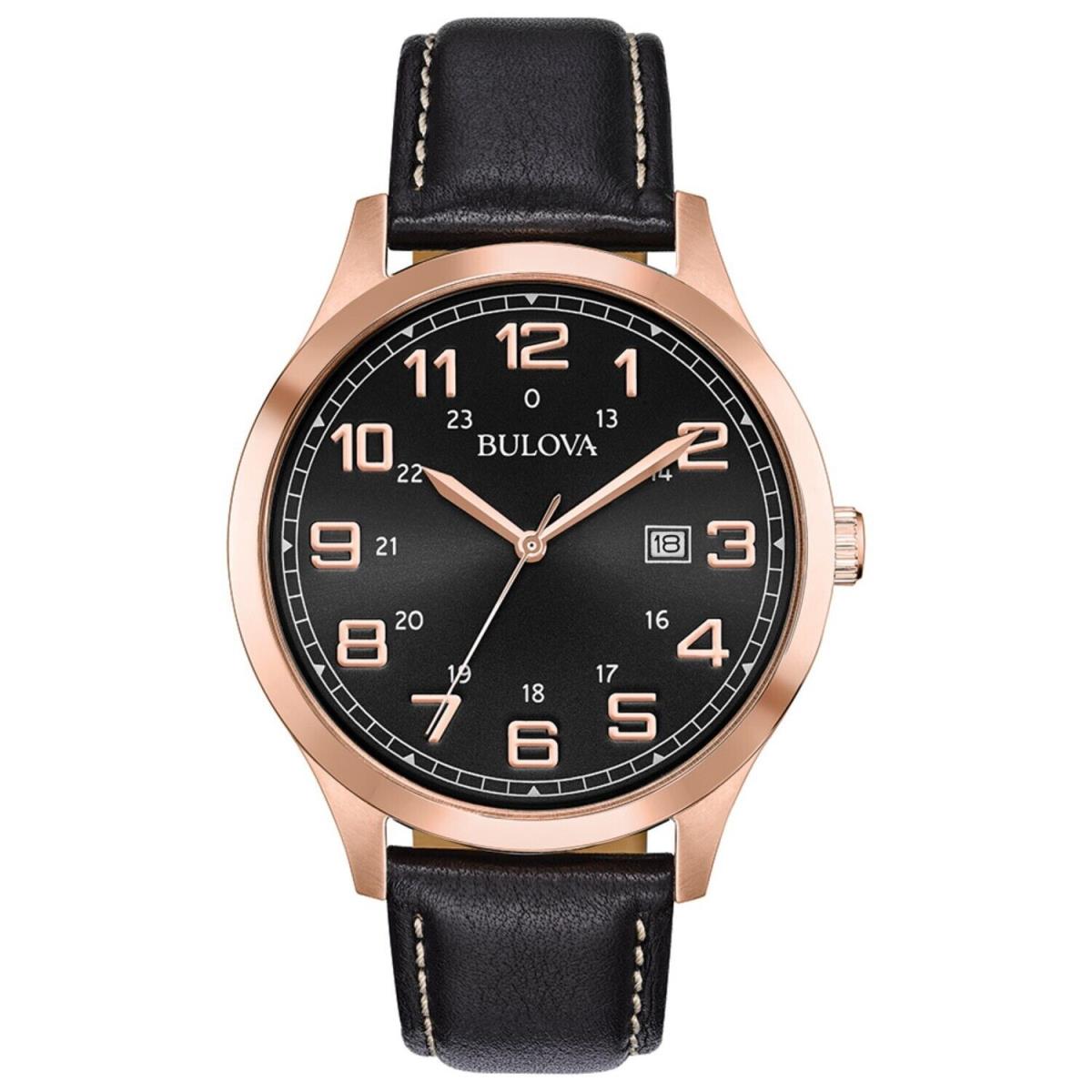 Bulova Men`s Classic Quartz Date Black Rose Gold Watch 42mm 97B164