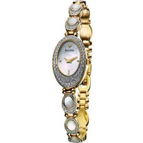 Bulova 98L004 Ladies Watch Gold Tone Dress Watch Mother of Pearl Dial Crystals - Dial: MOP, Band: Gold