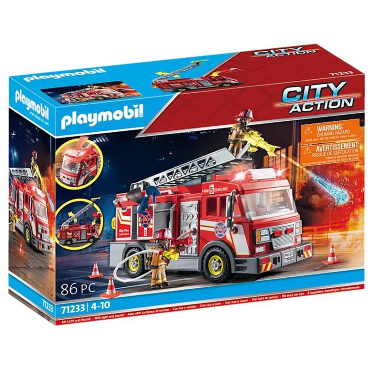 Playmobil City Action Fire Truck Flashing Lights Building Set 71233