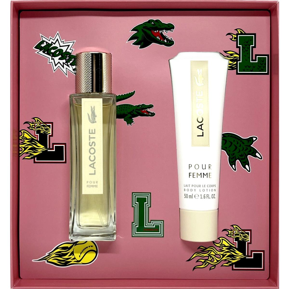 Lacoste Pour Femme 2 PC Gift Set Edp 1.6 Oz Perfumed Body Lotion 1.6 Oz