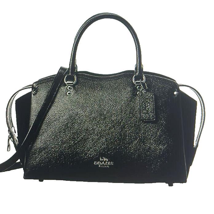 Coach Women`s Drew Gunmetal/black Grain Leather Suede Satchel 40862