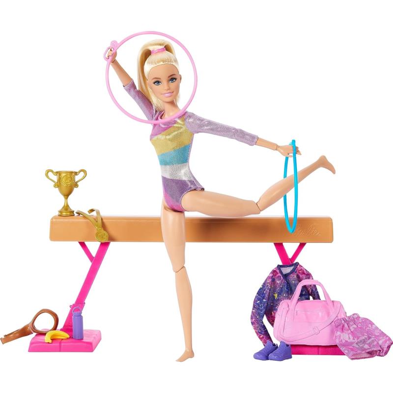 Barbie Gymnastics Doll Accessories Playset with Blonde Fashion Doll C-clip f