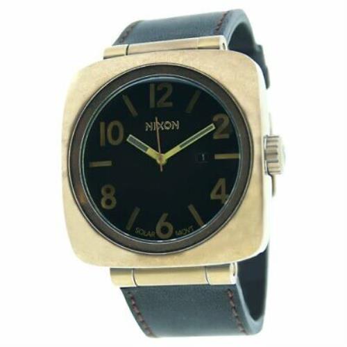 Nixon Square Black Dial Stainless Steel Leather Quartz Mens Watch A117-581