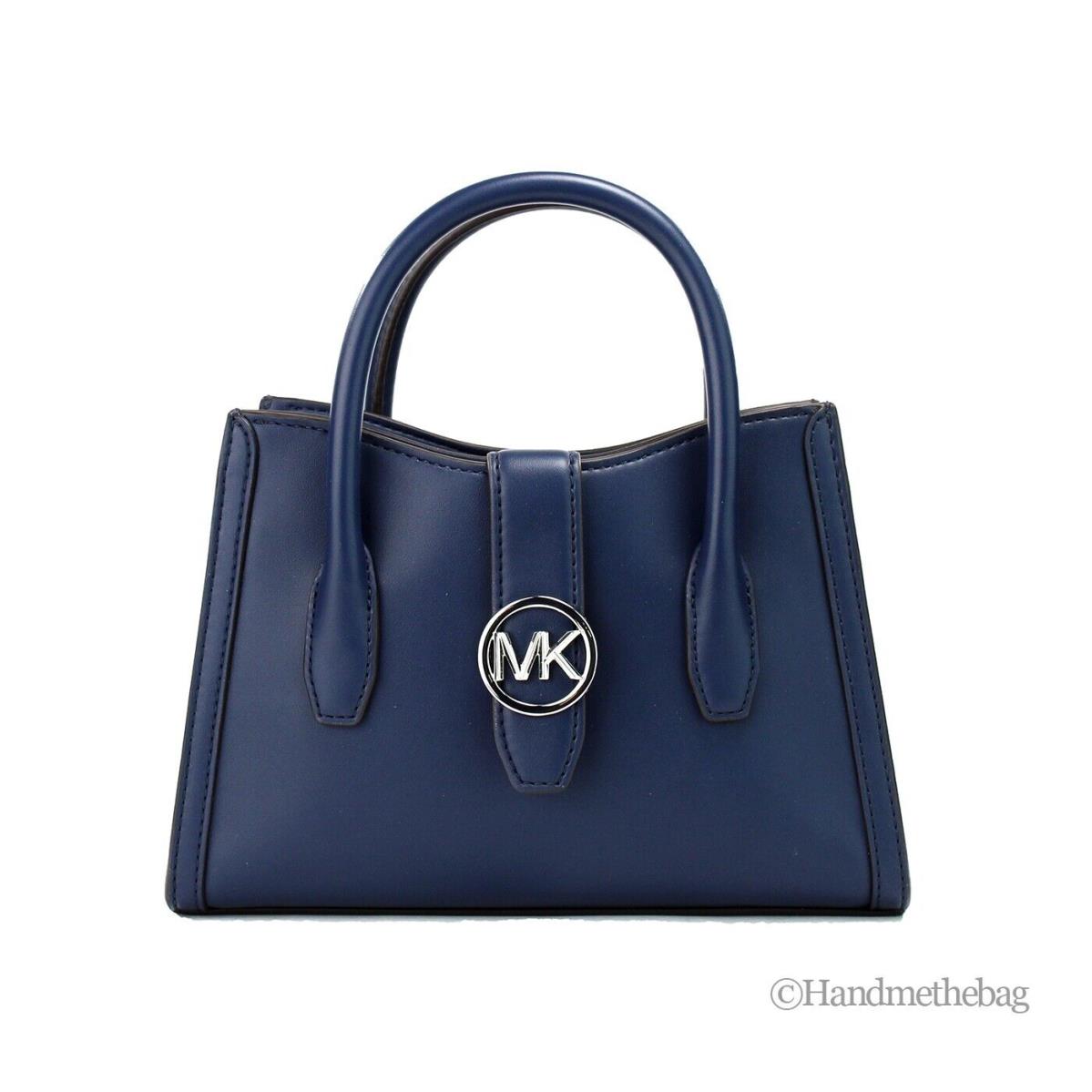 Michael Kors Gabby Small Navy Leather Top Zip Satchel Crossbody Purse