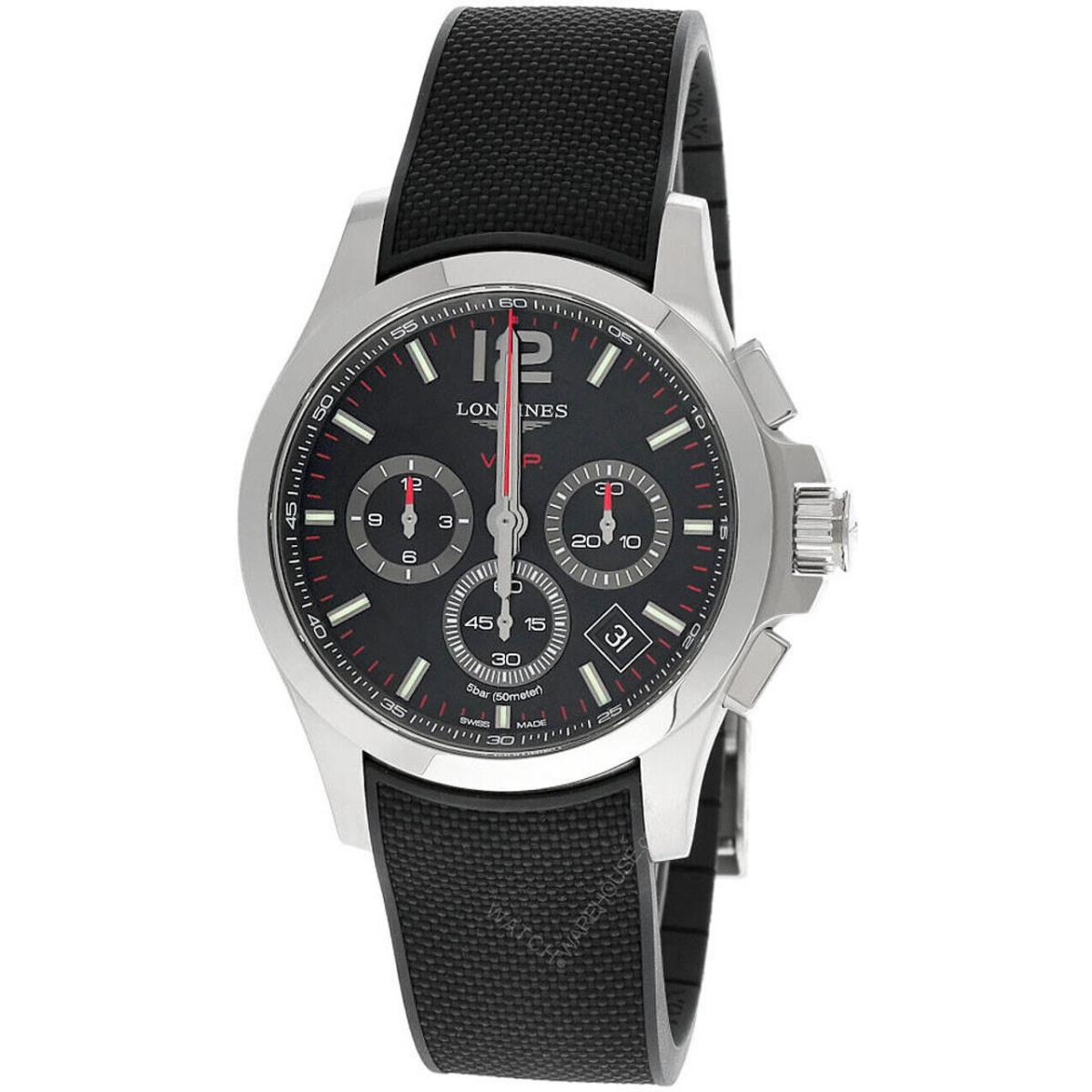 Longines Conquest V.h.p. Chrono 42MM Black Rubber Men`s Watch L3.717.4.56.9