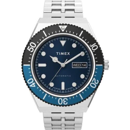 Timex Q M79 Automatic 40mm Black/blue Bezel w Stainless Steel Watch TW2V25100VQ