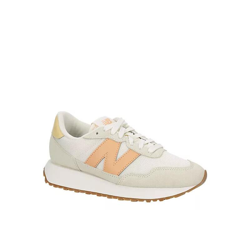 New Balance Womens 237 Casual Walking Training Shoe Sneaker Off White/Orange Logo