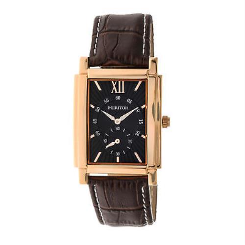 Heritor Automatic Frederick Leather-band Watch - Rose Gold/black - Dial: Brown, Band: Brown, Bezel: Rose Gold