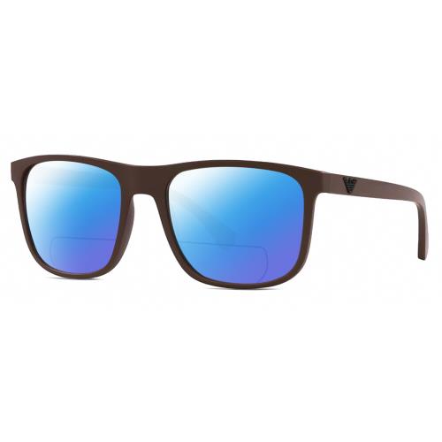 Emporio Armani EA4129 Mens Square Polarized Bifocal Sunglasses Brown 56mm 41 Opt Blue Mirror