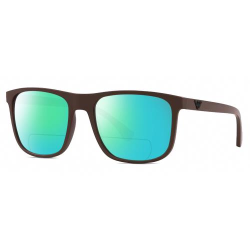 Emporio Armani EA4129 Mens Square Polarized Bifocal Sunglasses Brown 56mm 41 Opt Green Mirror