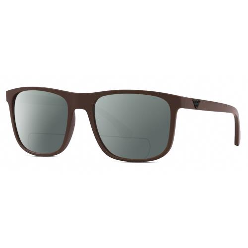Emporio Armani EA4129 Mens Square Polarized Bifocal Sunglasses Brown 56mm 41 Opt Grey