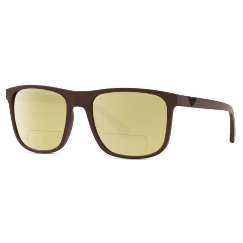 Emporio Armani EA4129 Mens Square Polarized Bifocal Sunglasses Brown 56mm 41 Opt Yellow
