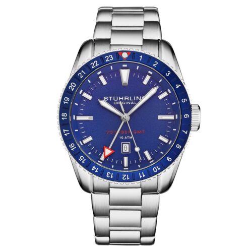 Stuhrling 4017 2 Voyager Gmt Diver Date Blue Mens Watch