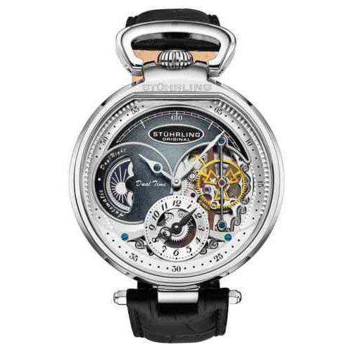 Stuhrling 4033 1 Modena Automatic Dual Time Skeleton Am/pm Mens Watch