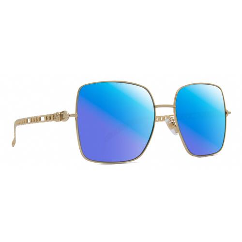 Gucci GG0724S Womens Square Designer Polarized Sunglasses Gold Black 61mm 4 Opt Blue Mirror Polar