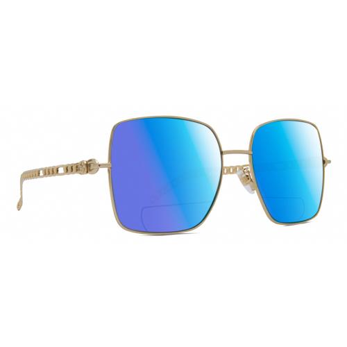 Gucci GG0724S Women Designer Polarized Bifocal Sunglasses Gold Black 61mm 41 Opt Blue Mirror