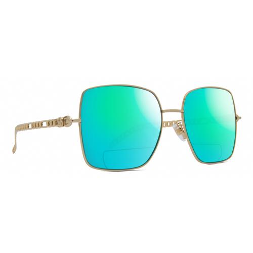 Gucci GG0724S Women Designer Polarized Bifocal Sunglasses Gold Black 61mm 41 Opt Green Mirror