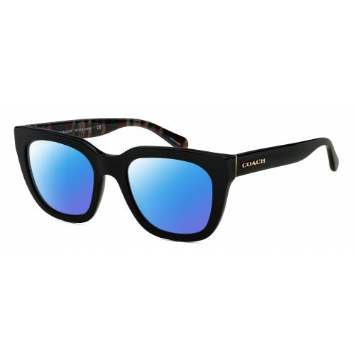 Coach HC8318 Cat Eye Polarized Sunglasses Black Gold Colorful Stripes 52mm 4 Opt Blue Mirror Polar