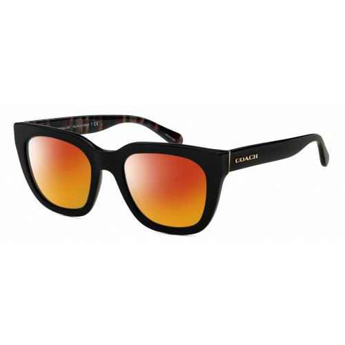 Coach HC8318 Cat Eye Polarized Sunglasses Black Gold Colorful Stripes 52mm 4 Opt Red Mirror Polar