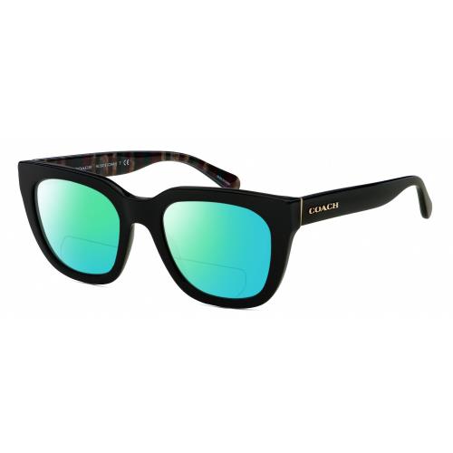 Coach HC8318 Cateye Polarized Bifocal Sunglasses Black Gold Colorful 52mm 41 Opt Green Mirror