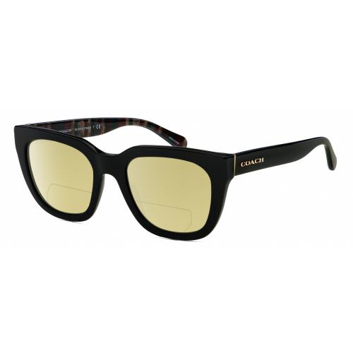 Coach HC8318 Cateye Polarized Bifocal Sunglasses Black Gold Colorful 52mm 41 Opt Yellow