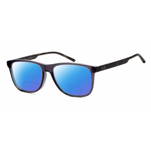 Armani Exchange AX3048F Unisex Polarize Bifocal Sunglass Grey Crystal 56mm 41Opt Blue Mirror