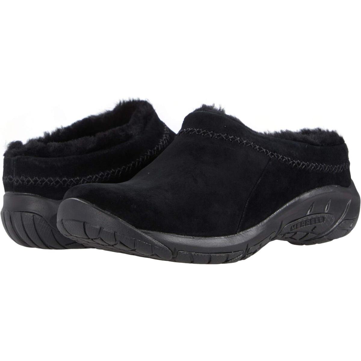 Merrell Women`s Encore Ice 4 Shoes Fur Lined Slip on Clogs Black Suede