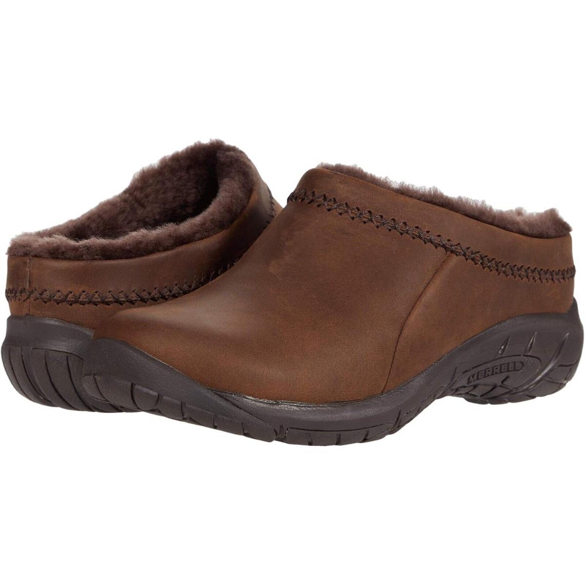 Merrell Women`s Encore Ice 4 Shoes Fur Lined Slip on Clogs Smooth Espresso Leather