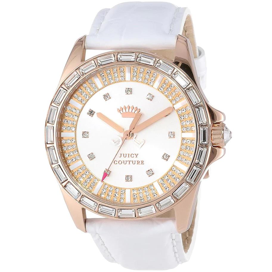 Juicy Couture 1901060 Silver Dial Stella White Embossed Leather Strap 40MM Watch