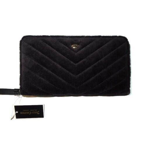 Juicy Couture Black Label Black Zip Around Crown Quilted Velour Wallet rt