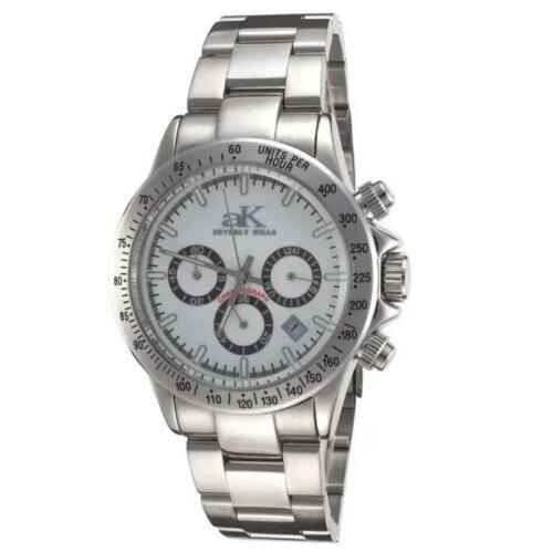 Adee Kaye Men`s Stainless Steel Sports White Chronograph Watch