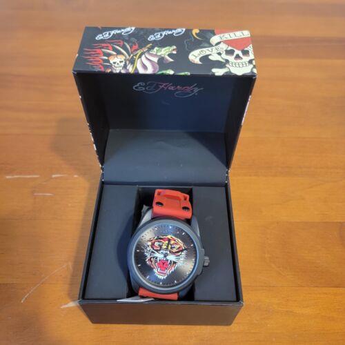 Ed Hardy Men`s Matte Red Silicone Strap Watch 46mm