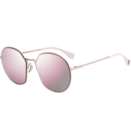Fendi Eyeline FFM0313FS Rose Gold Pink Mirrored Flat Metal Round Sunglasses 0313 - Frame: Rose Gold, Lens: Pink