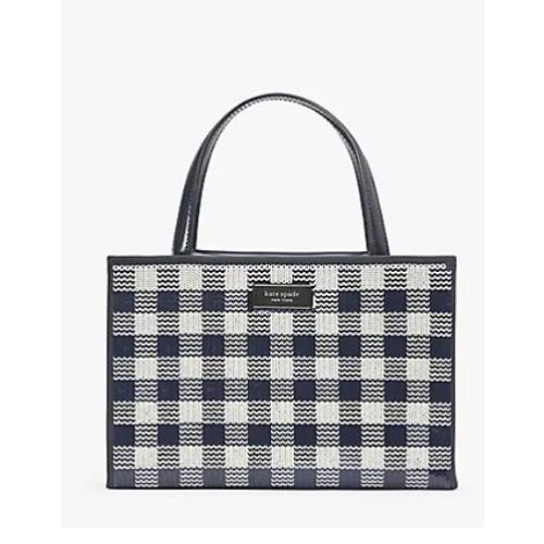 Kate Spade New York Blazer Blue Sam Icon Gingham Sequin Small Tote Bag Purse