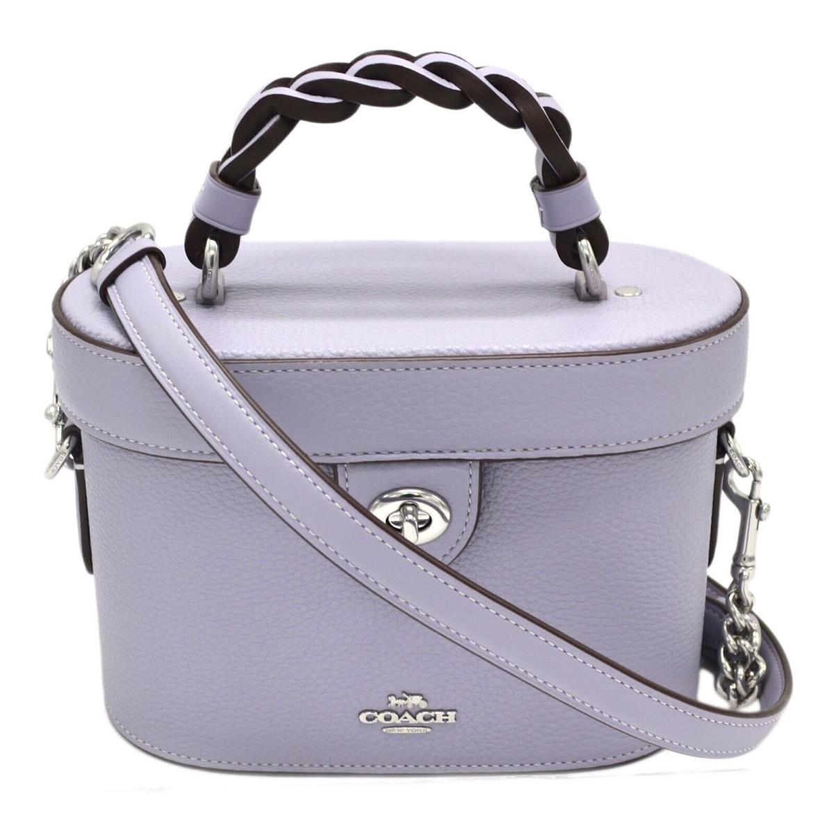 Coach Women`s Satchel Kay Crossbody Purse Pebbled Leather Handbag Purple Logo