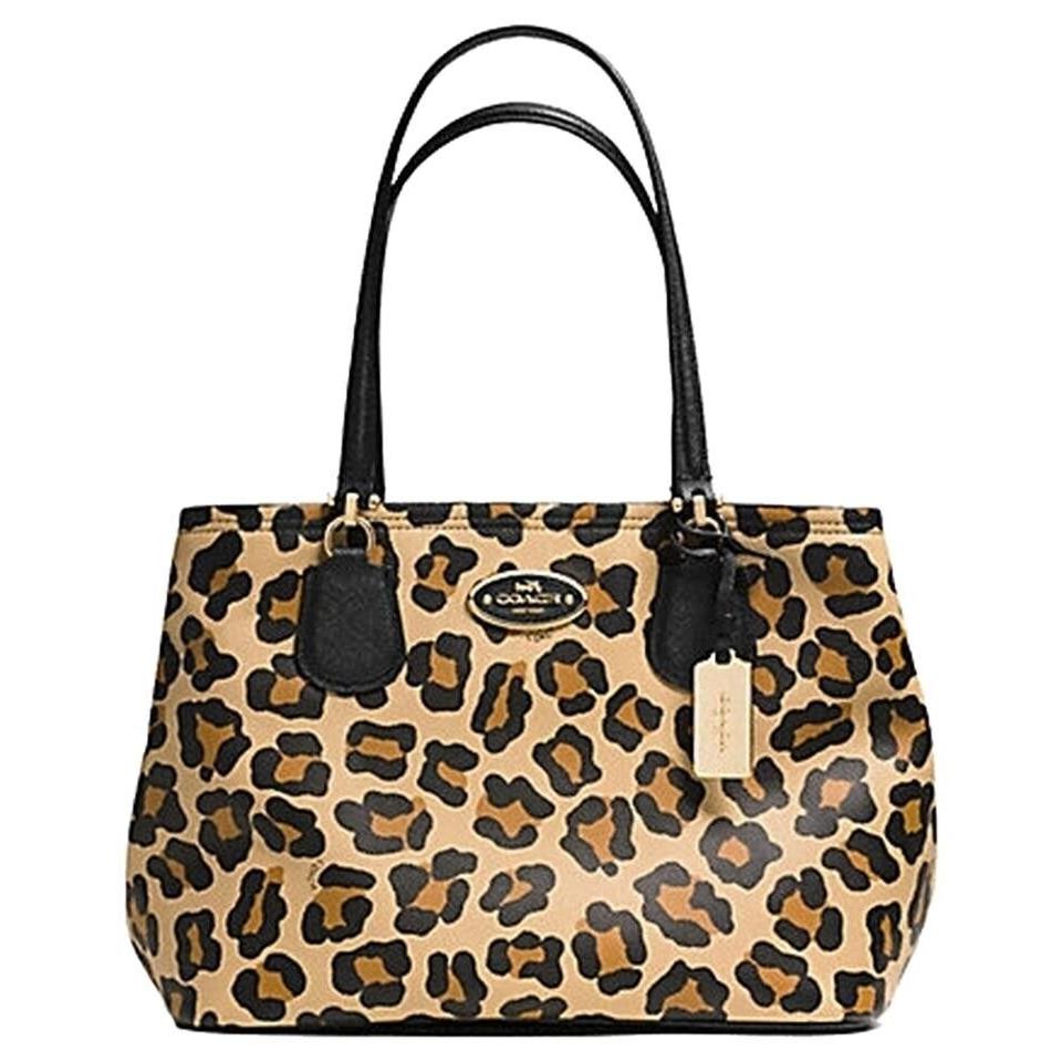 Coachcarryall Kitt 34504Tan Black Ocelot Print Cross Grain Leather Satchel